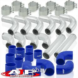 12Pc Universal 2.5 Intercooler Piping Kit +T-Bolt Clamps +Blue Silicone Coupler