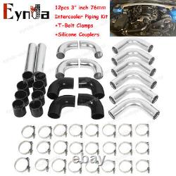 12pcs Universal 3 Inch Aluminum Intercooler Piping Kit withCoupler and T-Clamps