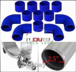 2.5 Diy Aluminum 12Piece Turbo Intercooler Piping Pipe Kit Polish Blue Coupler