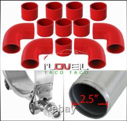 2.5 Diy Aluminum 12Piece Turbo Intercooler Piping Pipe Kit Polished Red Coupler