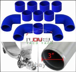 3 Diy Aluminum 12Piece Turbo Intercooler Piping Pipe Kit Polished Blue Coupler