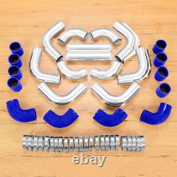3 Universal Turbo Intercooler Aluminum Pipe Piping + Hose Kit + T-Clamps Blue