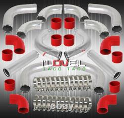 64mm Diy Red Silicone Hose Coupler Aluminum Intercooler Piping Kit T-Bolt Clamps