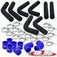 8 Piece 3 Black Intercooler Piping Kit + T-Bolt Clamps + Blue Silicone Couplers