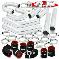 8Pc 2.5 Intercooler Piping Kit + U Bend + T-Bolt Clamps + Blk Silicone Couplers