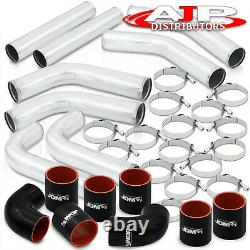 8Pcs Chrome 2.5 Intercooler Piping Kit + T-Bolt Clamps + Black Silicone Coupler