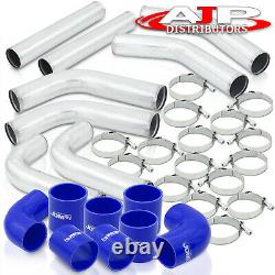 8Pcs Chrome 2.5 Intercooler Piping Kit + T-Bolt Clamps + Blue Silicone Couplers