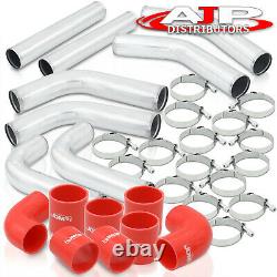 8Pcs Chrome 2.5 Intercooler Piping Kit + T-Bolt Clamps + Red Silicone Couplers