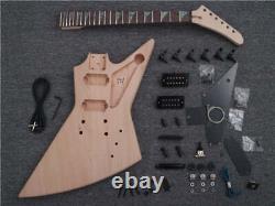 CUSTOM Explorer Style DIY Electric Guitar Kit 22 Frets, Shark teeth, HH Pickup FIT