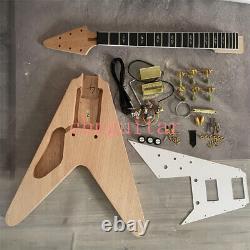 Custom Unfinished Left Handed V DIY Mahogany Electric Guitar Kit Build on Own