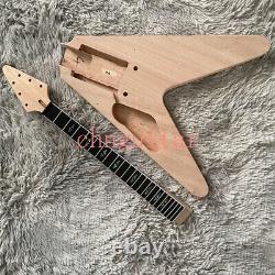 Custom Unfinished Left Handed V DIY Mahogany Electric Guitar Kit Build on Own