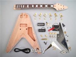 Customized factory Flying V Style DIY Electric Guitar Kit, 6-string Gold color
