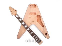 Customized factory Flying V Style DIY Electric Guitar Kit, 6-string Gold color