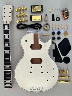 DIY Electric Guitar Kit Ebony Fingerboard with Flame Maple Top Archtop