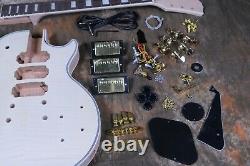 DIY Unfinished Custom LP Electric Guitar Kit Flamed Maple Top Gold Hardware