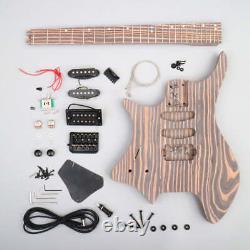 Left Hand Headless DIY Electric Guitar Kit S S H Pickup Body Zebrawood? CUSTOM