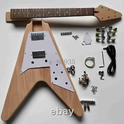 Nature Unfinished V DIY Electric Guitar Kits Chrome Hardware Rosewood Fretboard