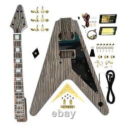 Unfinished DIY Electric Guitar Kit V type Whole Body Zebrawood FyV FREE SHIPPING