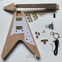 Unfinished DIY V Shape 6 Strings Electric Guitar Kits HH Pickup Gold Hardware