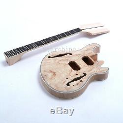 Unfinished Electric Guitar DIY Kits F Hole Languedoc Splited Maple Top Veneer