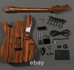 Unfinished ST DIY Electric Guitar Kits Zebra Top Veneer Black Hardware Dot Inlay