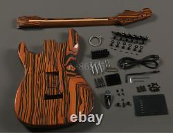 Unfinished ST DIY Electric Guitar Kits Zebra Wood Black Hardware Dot Inlay