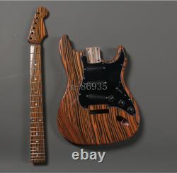 Unfinished ST DIY Electric Guitar Kits Zebra Wood Black Hardware Dot Inlay