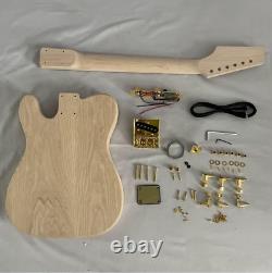 Unfinished TL Electric Guitar Burl Maple Top Ash Body DIY Kit Gold Hardware