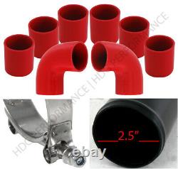 Universal Diy 8Pc 2.5 Turbo Intercooler Black Piping Kit With Red Couplers
