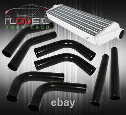 Universal Diy 8Pc 2.5 Turbo Intercooler Black Piping Pipe Kit With Red Couplers