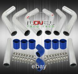 Universal Diy Custom 8 Piece Chrome Pipe Intercooler 3 Piping Kit Blue Couplers