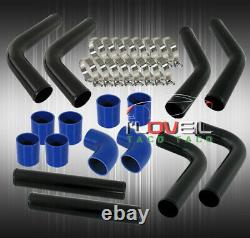 Universal Diy Custom 8Pcs Black Pipe Intercooler 3 Piping Kit + Blue Couplers
